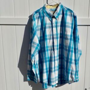 Club Room Slim Fit Plaid Long Sleeve Shirt 100% Cotton XXL